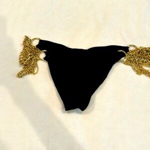 Black Beach Bunny Bikini Bottom with Gold Chain